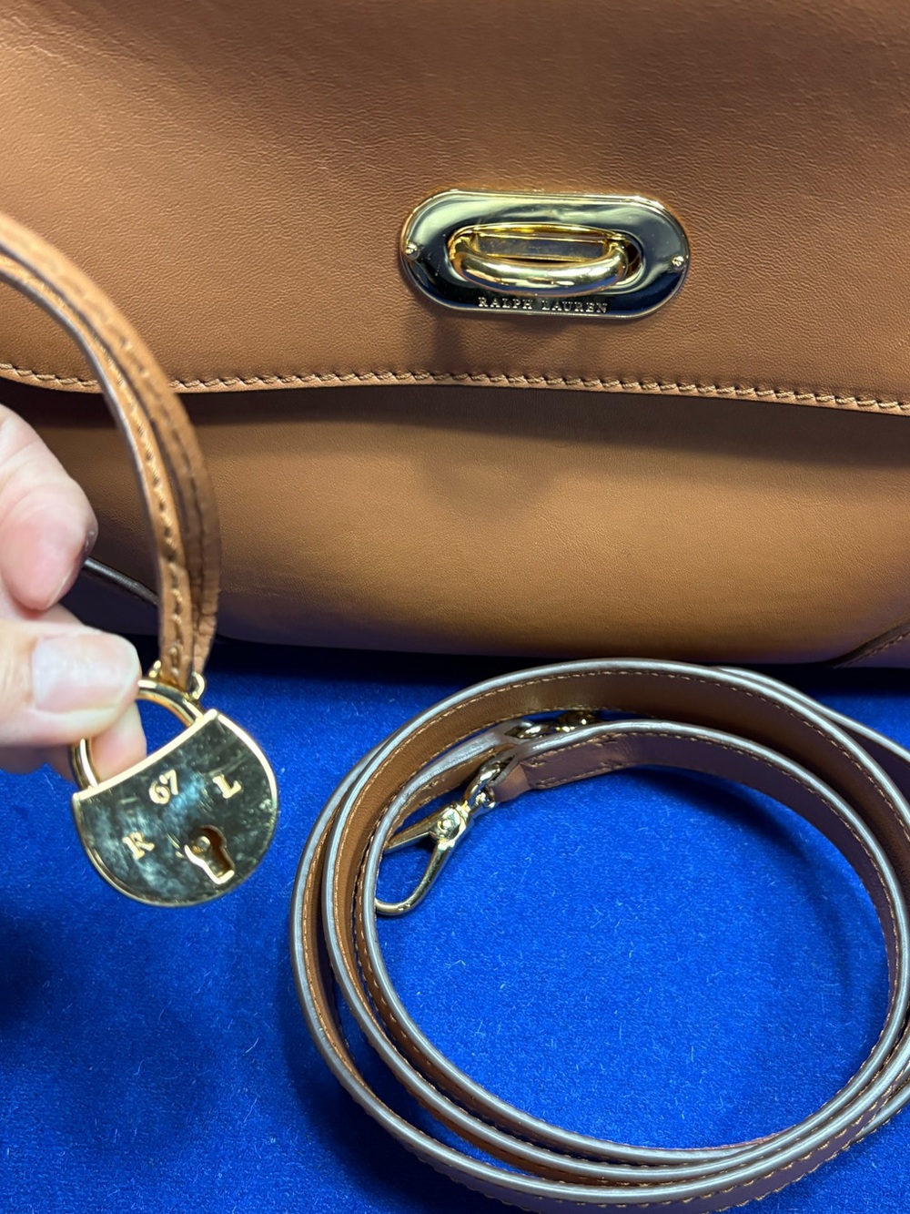 🌟Authentic Ralph Lauren Collection Calfskin Tiffin 27 Satchel Bag - Cognac Tan🌟 - Picture 5 of 16